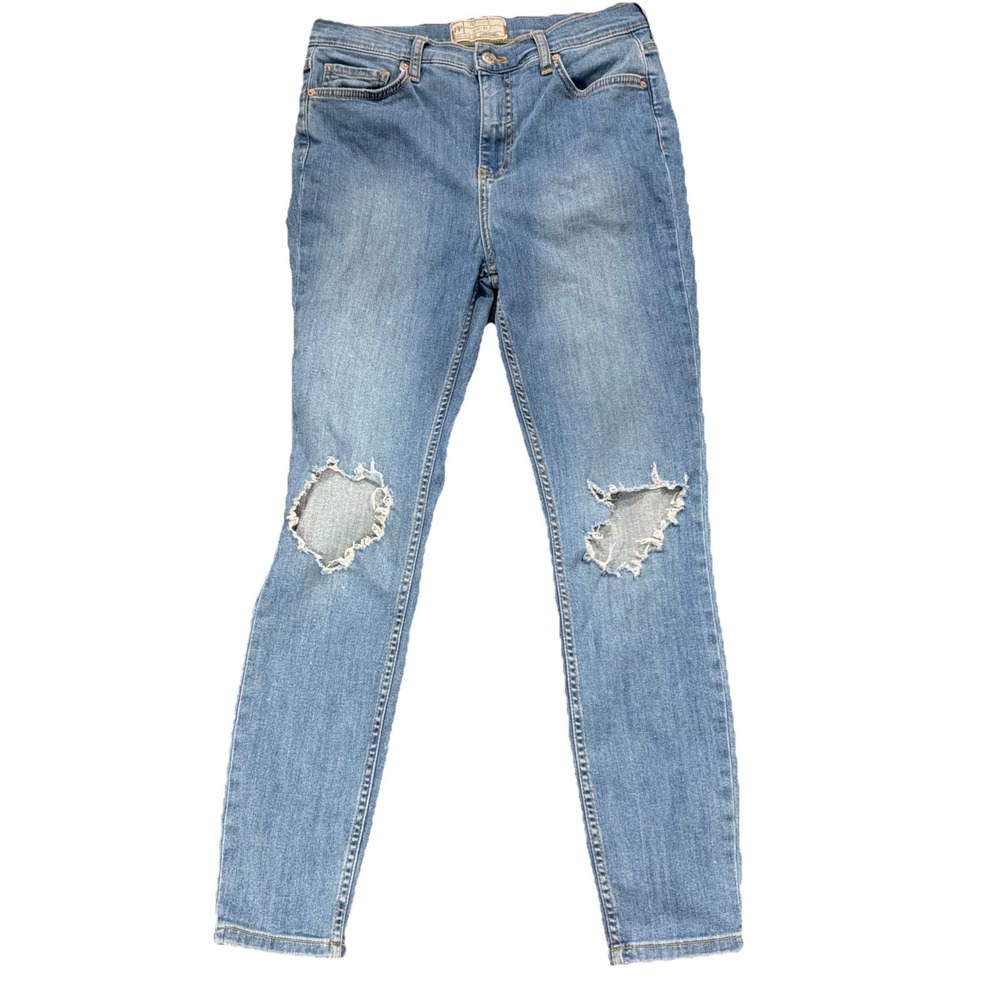 Free People Mid Rise‎ Skinny Destroyed Medium Blue Stretch Jeans Women's Size 29